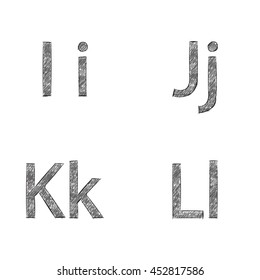Sketched letters I J K L black color; Vector illustration.