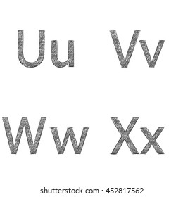 Sketched letters U V W X black color; Vector illustration.