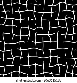 Sketched linear seamless pattern. Minimalist mesh design background. Freehand irregular overlapping dash lines motif print. Modern simple minimal ornament. Contemporary abstract wallpaper