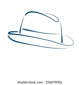 Sketched man's fedora trilby hat isolated on white background. Design template for label, banner, badge, logo. Fedora trilby hat vector illustration.