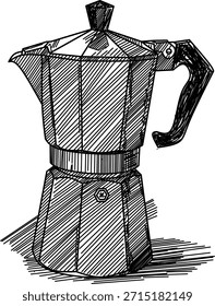 Sketched moka pot on a surface, suitable for cafe themes and kitchen decor usage