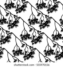 Sketched monochrome branch silhouette line art seamless pattern vector
