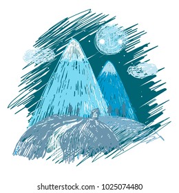 Sketched mountain landscape