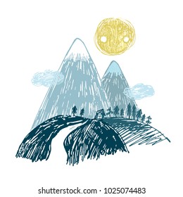 Sketched mountain landscape