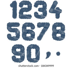 sketched numbers with signs comma and dot