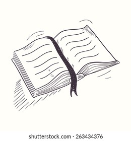 Sketched open book desktop icon.  Doodle design element in vector