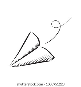 Sketched Paper Plane Vector Illustration. Hand Drawn Simple Airplane Icon Isolated on White Background