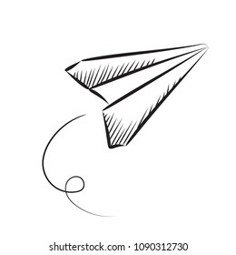 Sketched Paper Plane Vector Illustration. Hand Drawn Simple Airplane Icon Isolated on White Background