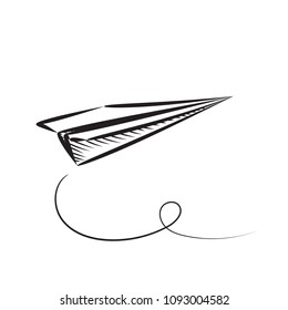 Sketched Paper Plane Vector Illustration. Hand Drawn Simple Airplane Icon Isolated on White Background