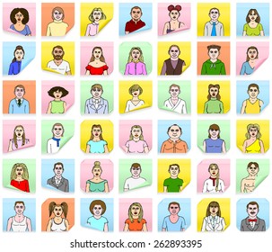 Sketched People on memo sticky papers SEAMLESS PATTERN