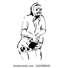 Sketched Person. Hand Drawn Illustration Of An Old Woman With Headscarf