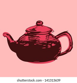 Sketched pink teapot background, vector illustration