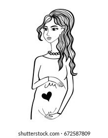 Sketched pregnant woman isolated on white background. Vector illustration.