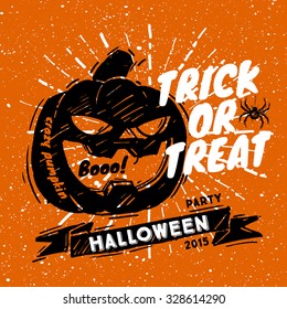Sketched Pumpkin for halloween party with text. White Background