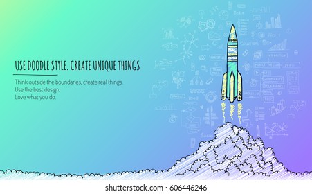 Sketched rocket launch concept, vector illustration