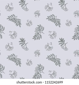 Sketched rowan branches in on white background. seamless vector pattern with hand drawn rowan berries and leaves.