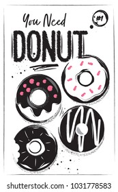 Sketched Set Donuts on White Chalk background