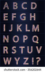 Sketched set of vector character simple font, uppercase symbols