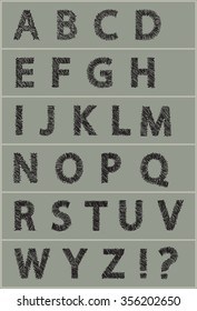 Sketched set of vector character simple font, uppercase symbols