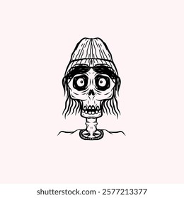 Sketched skull vector wearing a beanie hat illustration