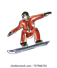 Sketched Snowboarding Man - vector illustration