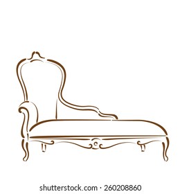 Sketched sofa couch daybed isolated on white background. Design template for label, banner, postcard. Sofa couch daybed vector illustration.
