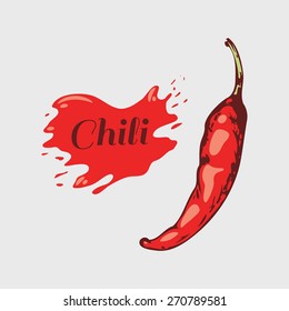 Sketched spicy ripe chili pepper. Hand drawn vector illustration isolated on white background