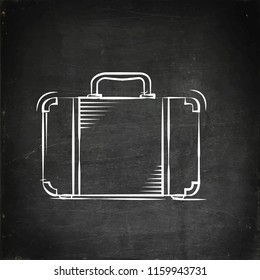 Sketched suitcase. Chalk drawn suitcase on black board. Template for travel. Stock vector illustration.