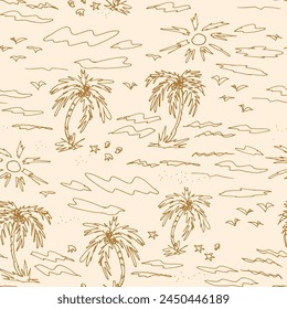 Sketched Summer Palms Decorative vector seamless pattern. Repeating background. Tileable wallpaper print.