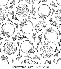 Sketched tomatoes seamless pattern