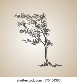 Sketched tree in the wind. hand drawn illustration. Eps-8.