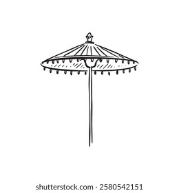 A sketched umbrella in black and white. Vector doodle.