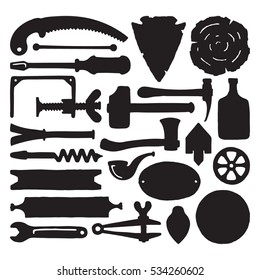 Sketched vector carpenter tools and symbols set