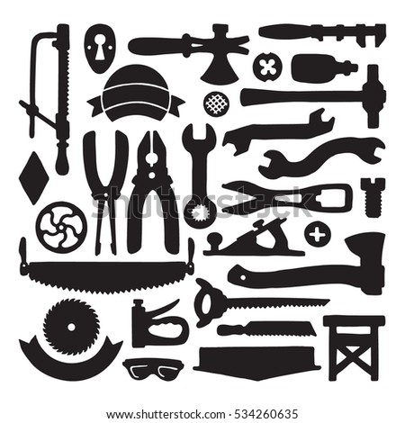 Sketched vector carpenter tools and symbols set