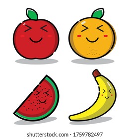 Ich skizzierte das Vektordesign aus mehreren frischen Obstsammlungen, darunter Äpfel, Wassermelonen, Orangen und Bananen
