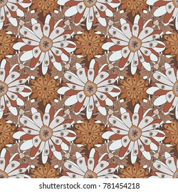 Sketched vector flower print in beige, brown and gray colors - seamless background.