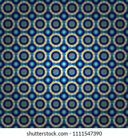 Sketched vector flower print in blue, yellow and beige colors - seamless background.