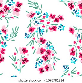 sketched vector flower print in bright colors - seamless background