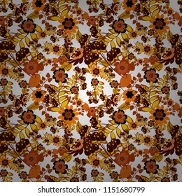 Sketched vector flower print in gray, black and brown colors - seamless background.