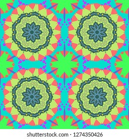 Sketched vector flower print in gray, blue and green colors - seamless background.