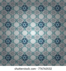 Sketched vector flower print in neutral, gray and blue colors - seamless background.