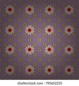 Sketched vector flower print in neutral, beige and purple colors - seamless background.