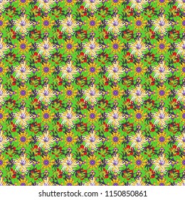 Sketched vector flower print in orange, gray and green colors - seamless background.