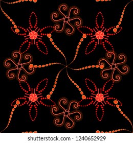 Sketched vector flower print in orange, pink and black colors - seamless background.