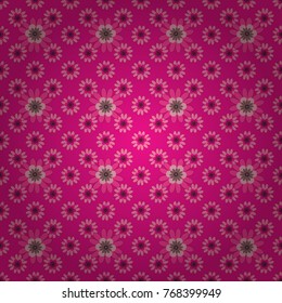 Sketched vector flower print in pink, magenta and purple colors - seamless background.