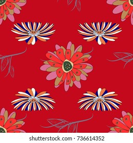 Sketched vector flower print in red, orange and beige colors - seamless background.