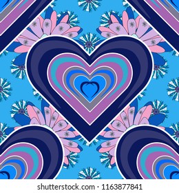 Sketched vector flower print in violet, purple and blue colors - seamless background.