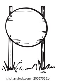 Puestos de señas vectoriales esbozados con tablero de madera circular de espacio en blanco. Ideal para mostrar la dirección correcta hacia el exterior