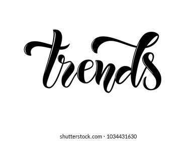 Sketched vector typography text "Trends"as label online website. Promotion banner for blogger, girl clothes, souvenir, shoes, accessories internet shop. Feminine illustration, email card, marketing design