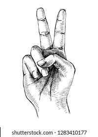 Sketched victory hand gesture. Vector illustration